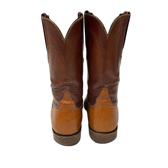 Lucchese L8009 Brown 2-tone Roper Western Ostrich Cowboy Boots Men’s Size 7.5D main image 6